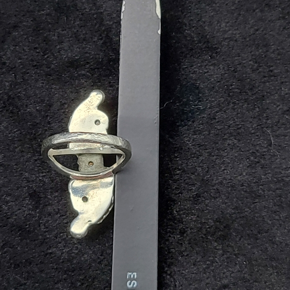 Vintage Native American Sterling Turquoise Coral Ring Leaf and Raindrops Design - Picture 8 of 11